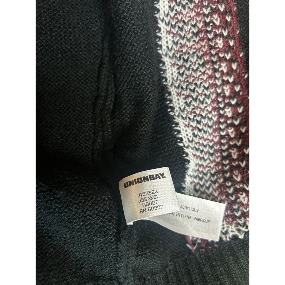 Unionbay Cardigan Womens XL Black Geometric Open Front Knit Sweater Retro Boho - Picture 4 of 9